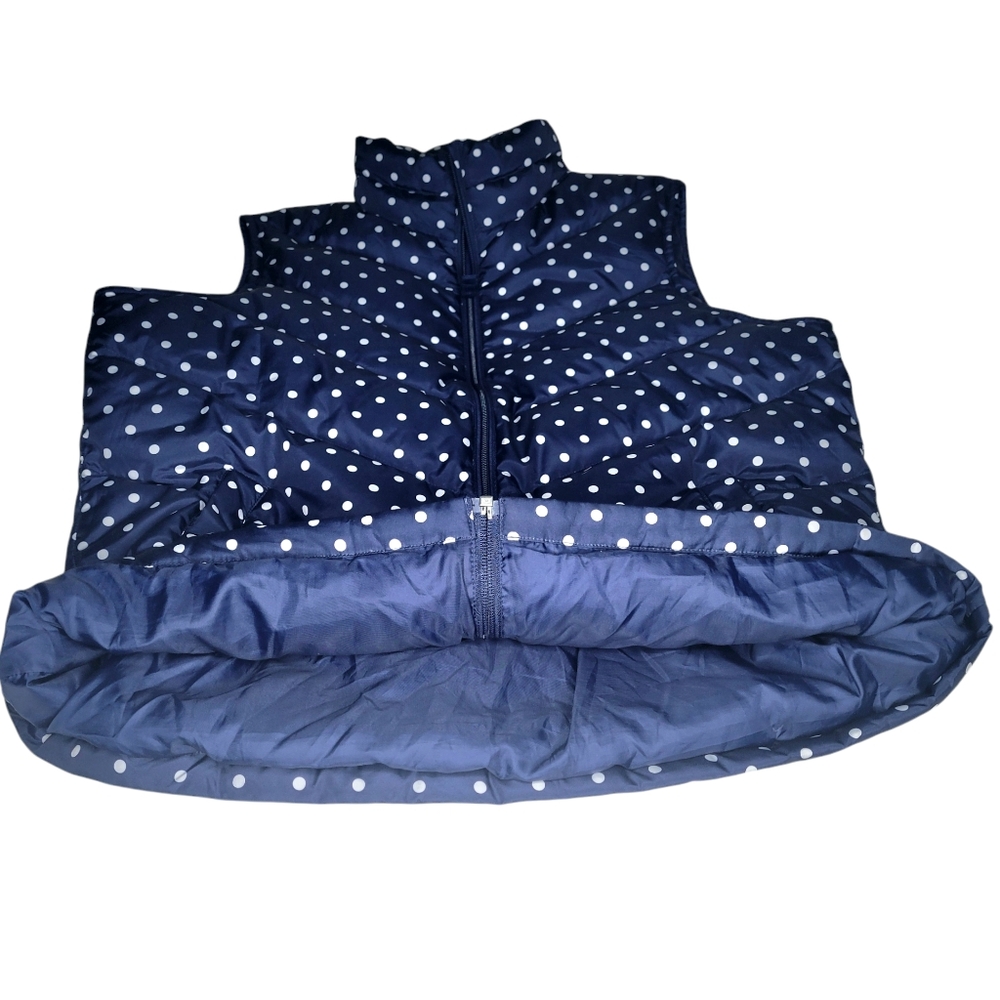 Lands End Womens Large Navy Blue Puffer Vest Down Feather Polka Dot Full Zip - Picture 5 of 9